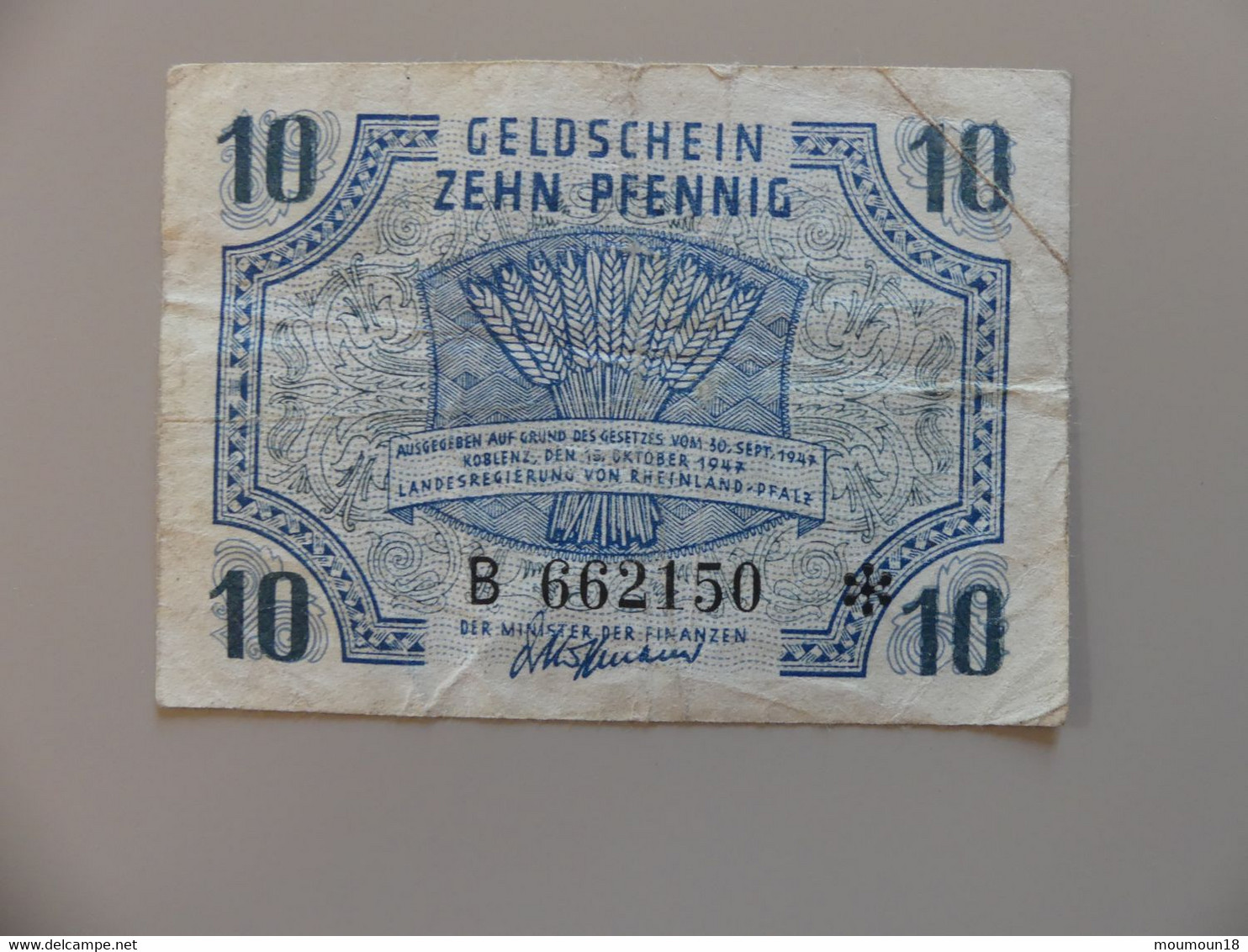 Billet Allemagne Geldschein 10 Pfennig  1947 - Otros & Sin Clasificación