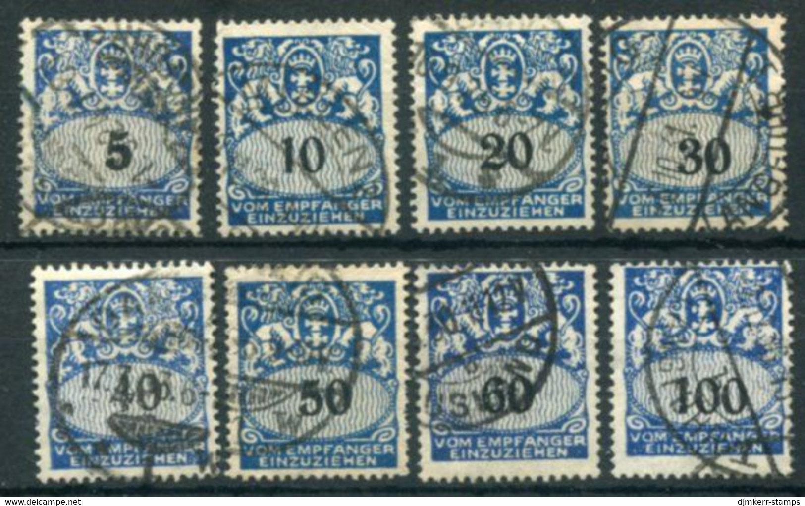 DANZIG 1923 Postage Due Set Of 8 Used.  Michel Porto 30-37 - Postage Due