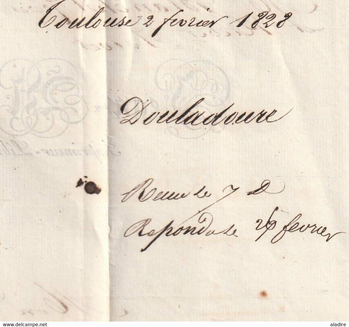 1828 - Marque postale P 30 P TOULOUSE sur lettre pliée avec correspondance vers RIVES, ISERE - dateurs