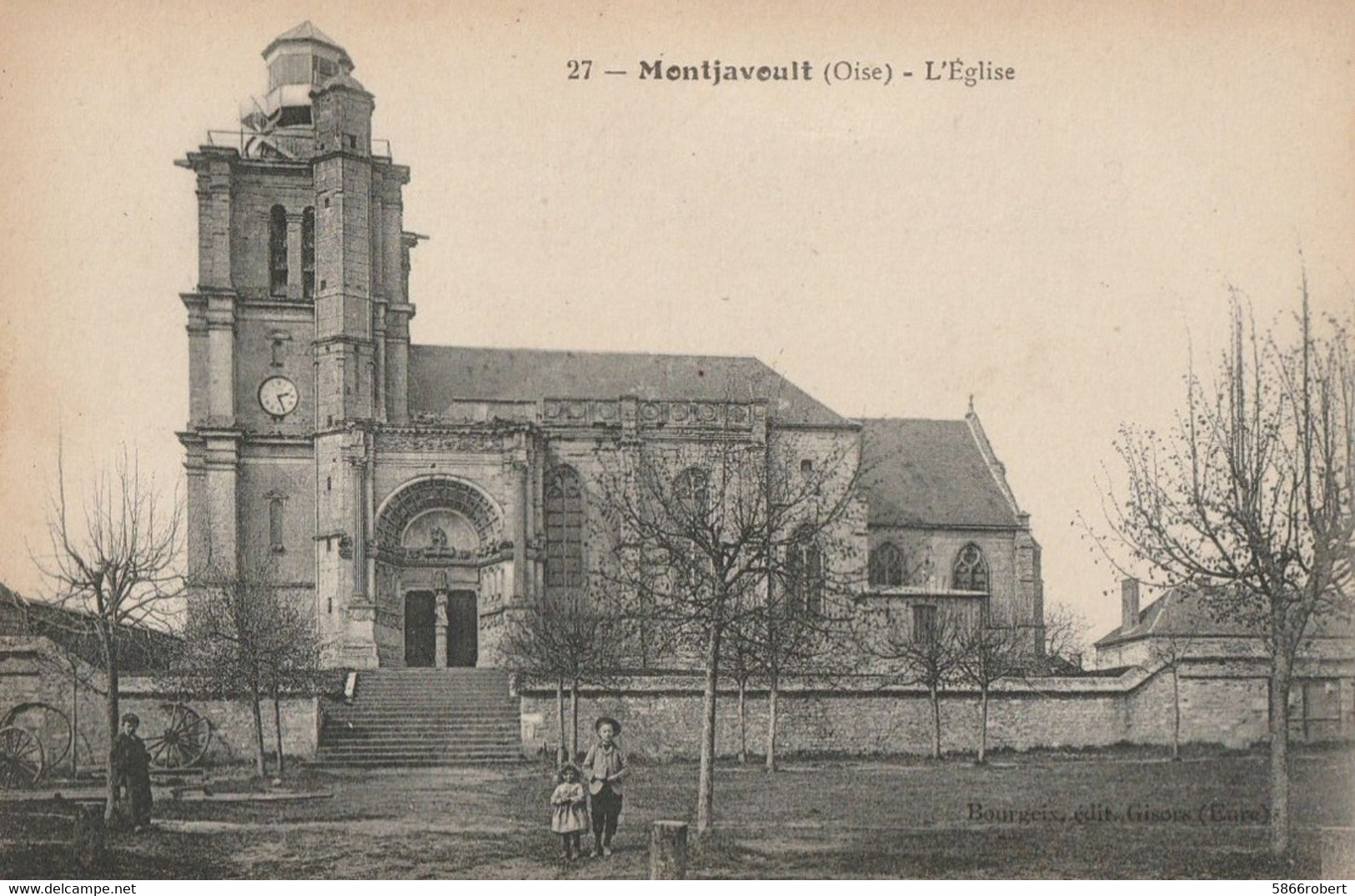 CARTE POSTALE ORIGINALE ANCIENNE : MONTJAVOULT L'EGLISE ANIMEE OISE (60) - Montjavoult