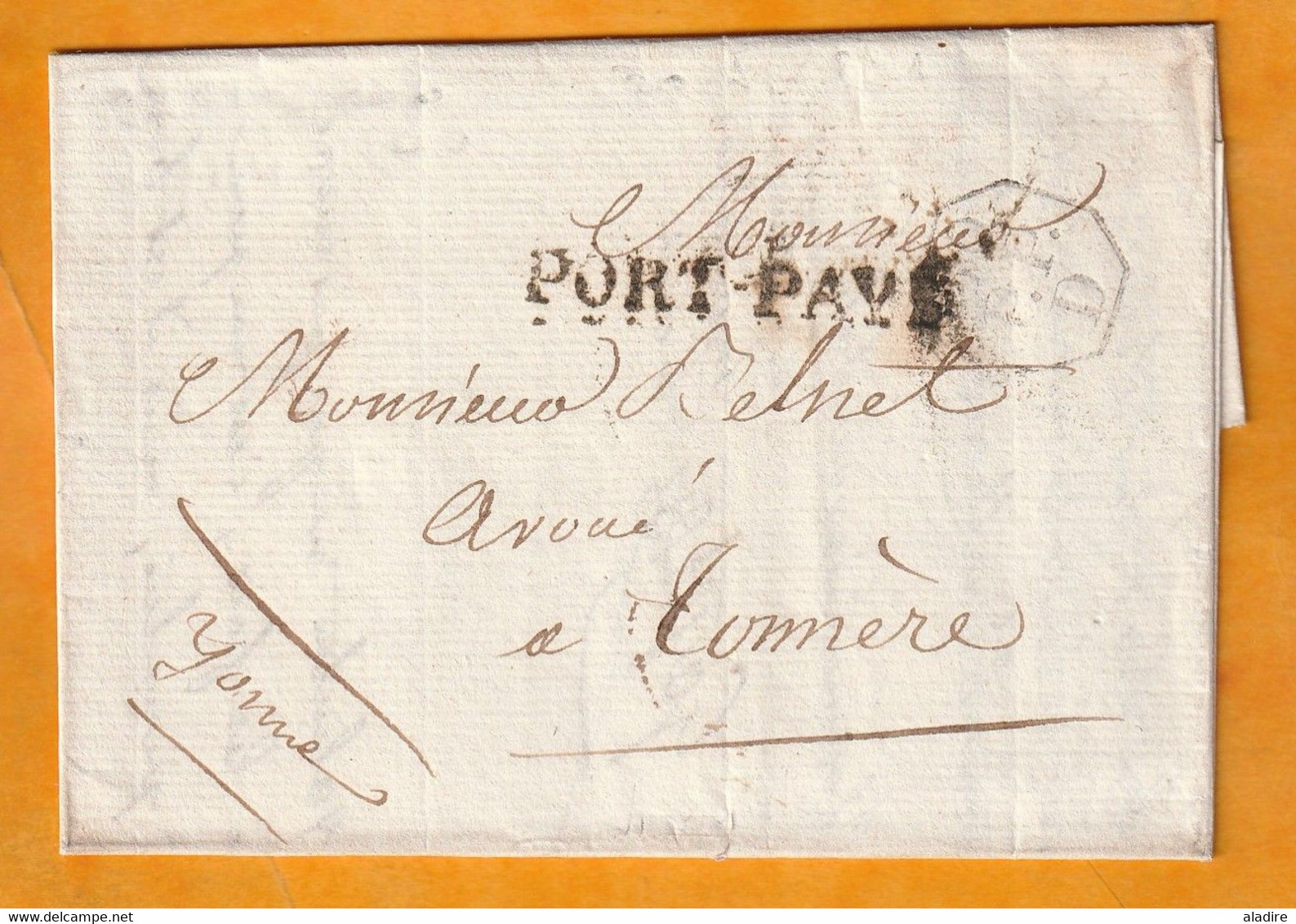 1821 - Marque Postale PORT PAYE De PARIS Sur Lettre Pliée Avec Correspondance Vers TONNERRE, Yonne - 1801-1848: Voorlopers XIX