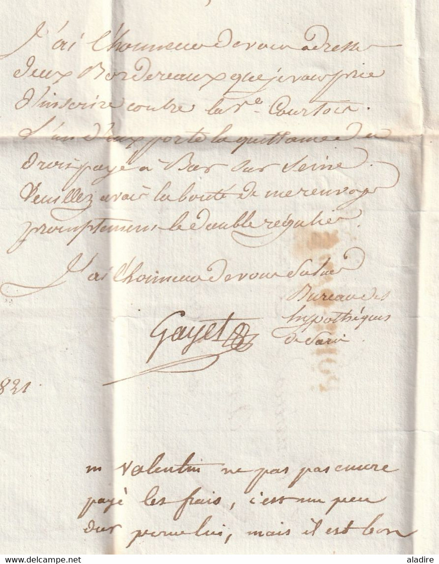 1821 - Marque Postale PORT PAYE De PARIS Sur Lettre Pliée Avec Correspondance Vers TONNERRE, Yonne - 1801-1848: Voorlopers XIX