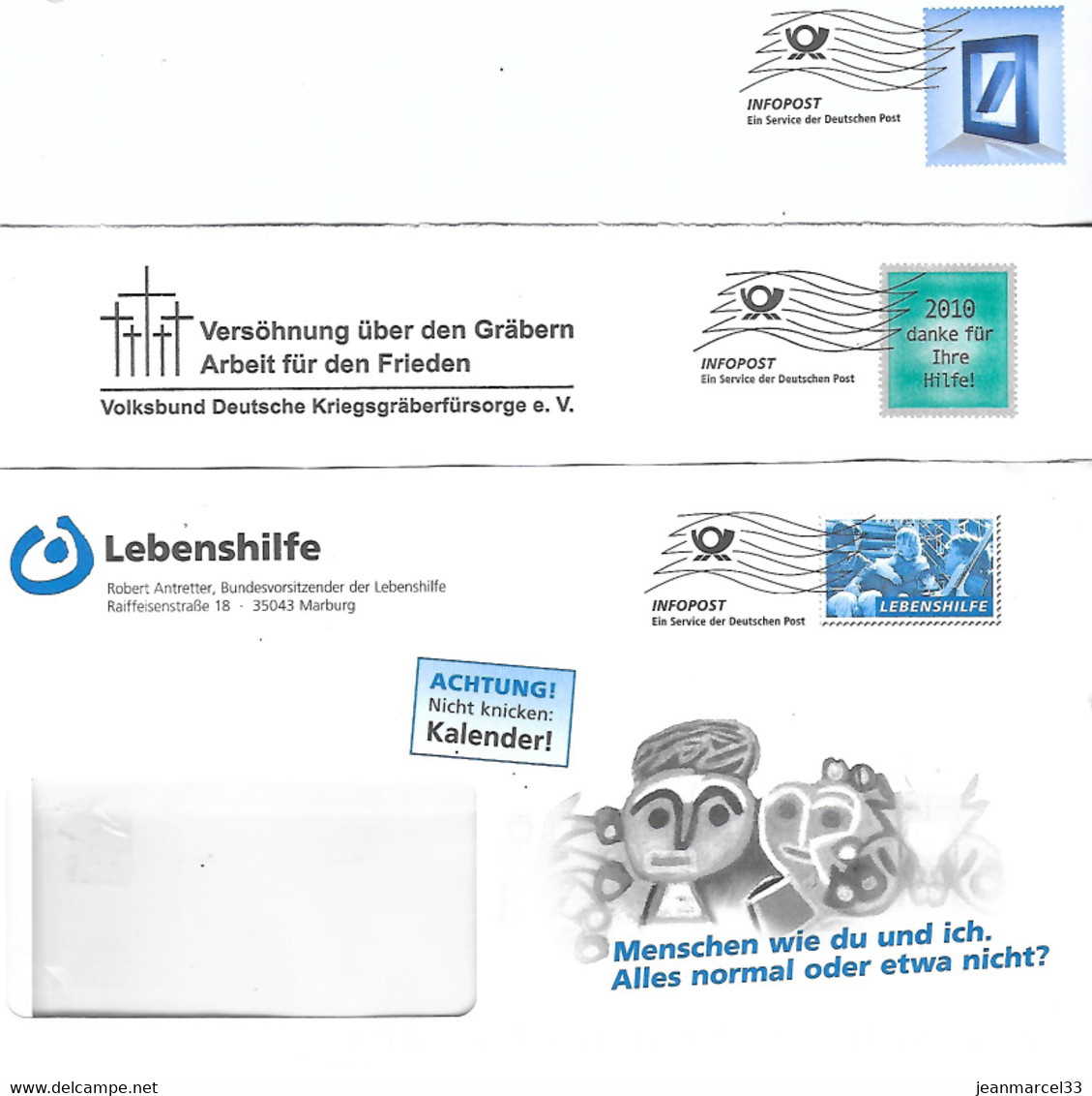 Oblitérations INFOPOST 3 Enveloppes Avec Timbres Diférents - Private Covers - Used