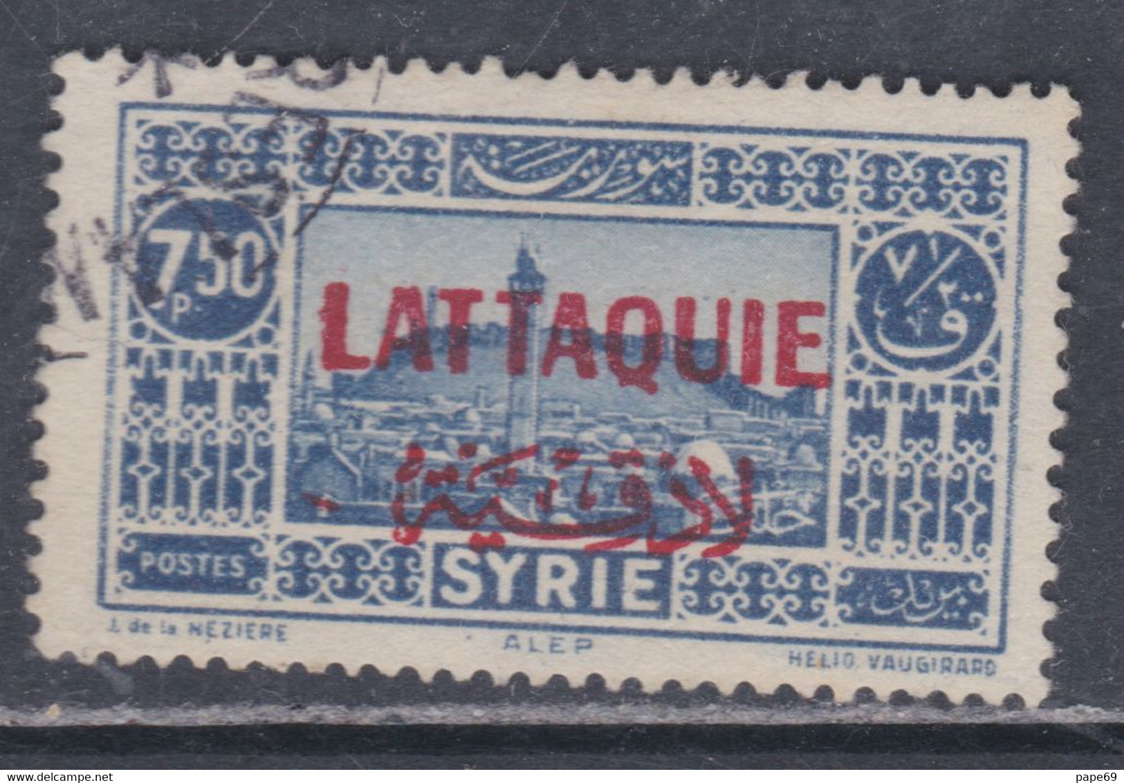 Lattaquié N° 14 O Timbres De Syrie Surchargés, Partie De Série : 7 Pi 50 Bleu Oblitération Légère Sinon TB - Used Stamps