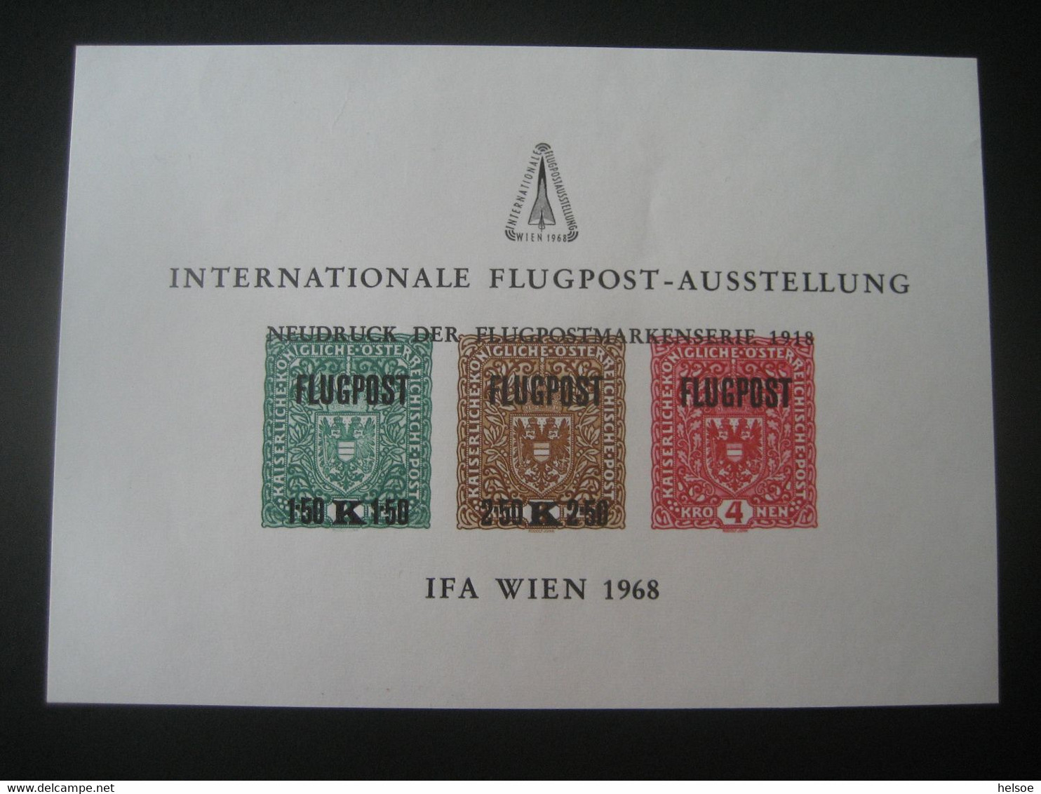 Österreich 1968- Gedenkblatt Internationale Flugpost-Ausstellung - IFA Wien 1968, Neudruck Der Flugpostmarken Von 1918 - Probe- Und Nachdrucke