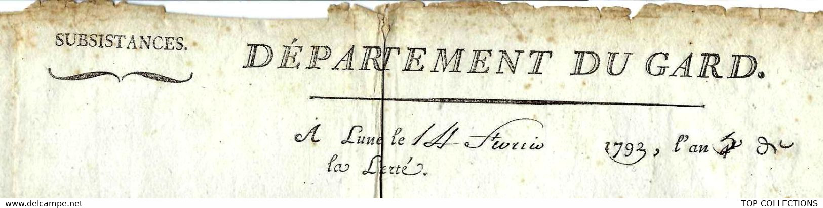 REVOLUTION 1793  De Lunel Gard LETTRE DE VOITURE ROULAGE TRANSPORT SUBISTANCES DEPARTEMENT DU GARD  TRANSPORT  BLE BLANC - ... - 1799