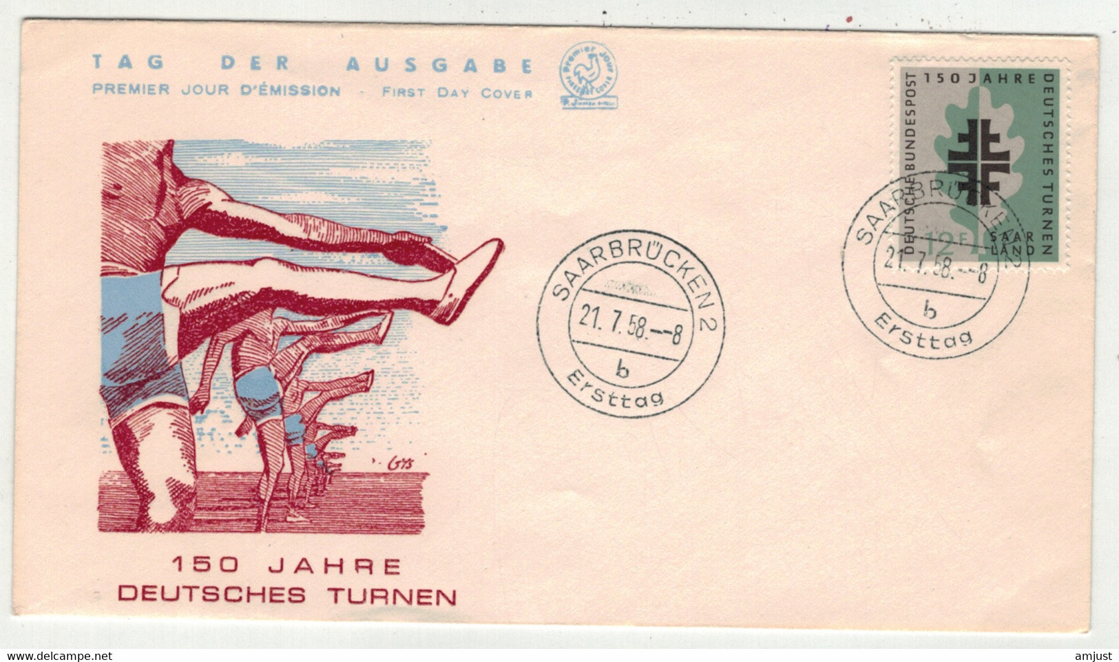 Sarre // FDC // 1958 // Lettre 1er Jour 150 Jarre Deutsch Turnen 1959 Du 21.07.1958 - Brieven En Documenten