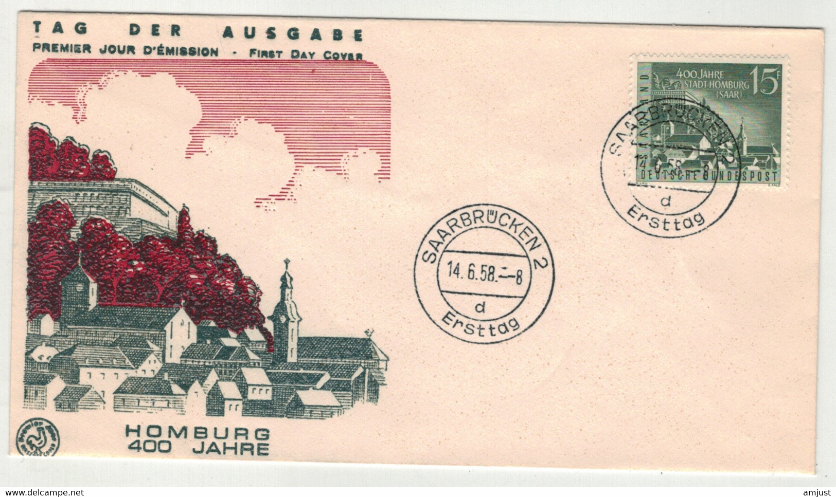 Sarre // FDC // 1958 // Lettre 1er Jour 400 Jarre Hamburg 1959 Du 14.06.1958 - Storia Postale