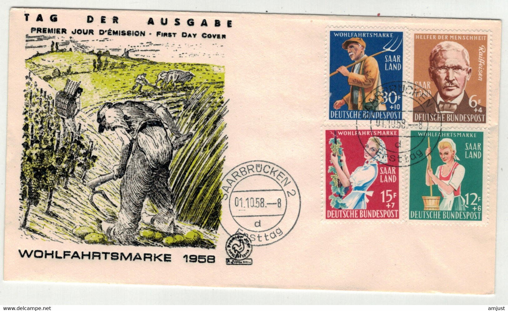 Sarre // FDC // 1958 // Lettre 1er Jour Wohlfahrtsmarke Du 01.10.1958 - Storia Postale