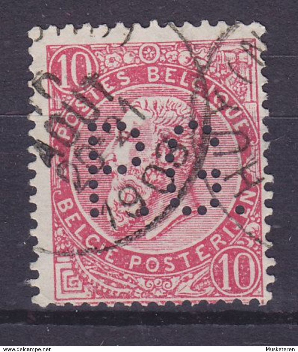 Belgium Perfin Perforé Lochung 'P.G.' 1893 Mi. 53, 10c. Leopold II. HUY 1903 Cancel (2 Scans) - 1909-34