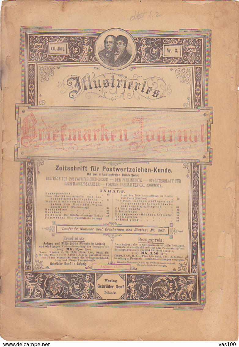 BOOKS, GERMAN, MAGAZINES, HOBBIES, ILLUSTRATED STAMPS JOURNAL, 8 SHEETS, LEIPZIG, XXI YEAR, NR 3, 1894, GERMANY - Tempo Libero & Collezioni