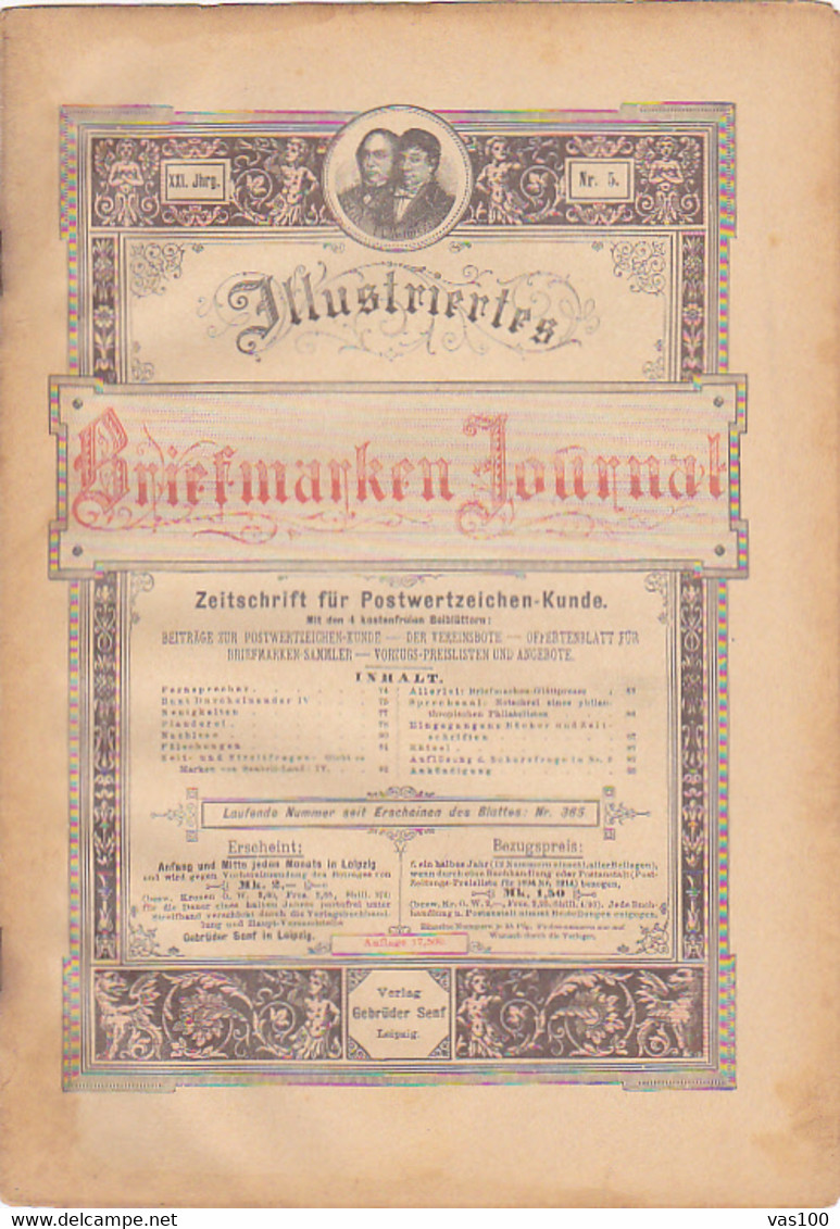 BOOKS, GERMAN, MAGAZINES, HOBBIES, ILLUSTRATED STAMPS JOURNAL, 8 SHEETS, LEIPZIG, XXI YEAR, NR 4, 1894, GERMANY - Loisirs & Collections