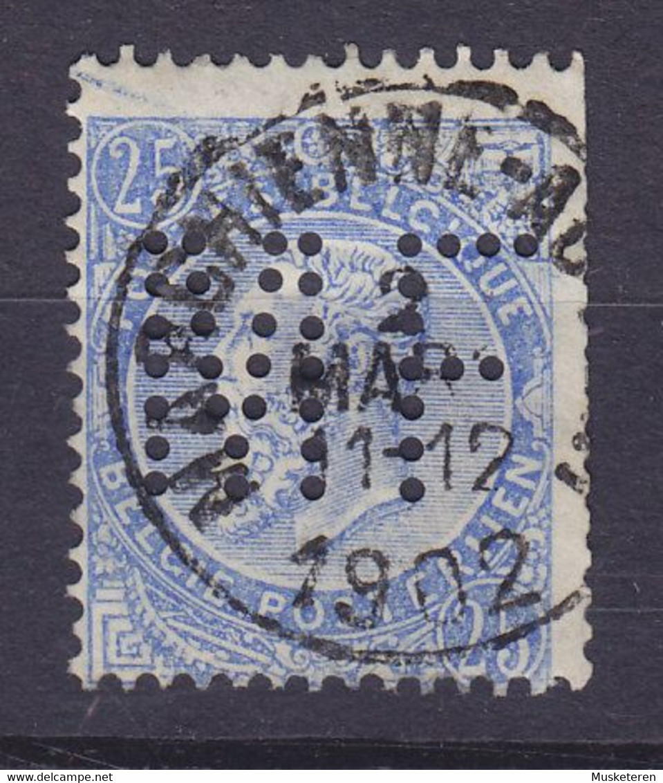 Belgium Perfin Perforé Lochung 'MF' 1893 Mi. 55, 25c. Leopold II. Stamp MARCHIENNE-AU-PONT 1902 Cancel (2 Scans) - 1909-34