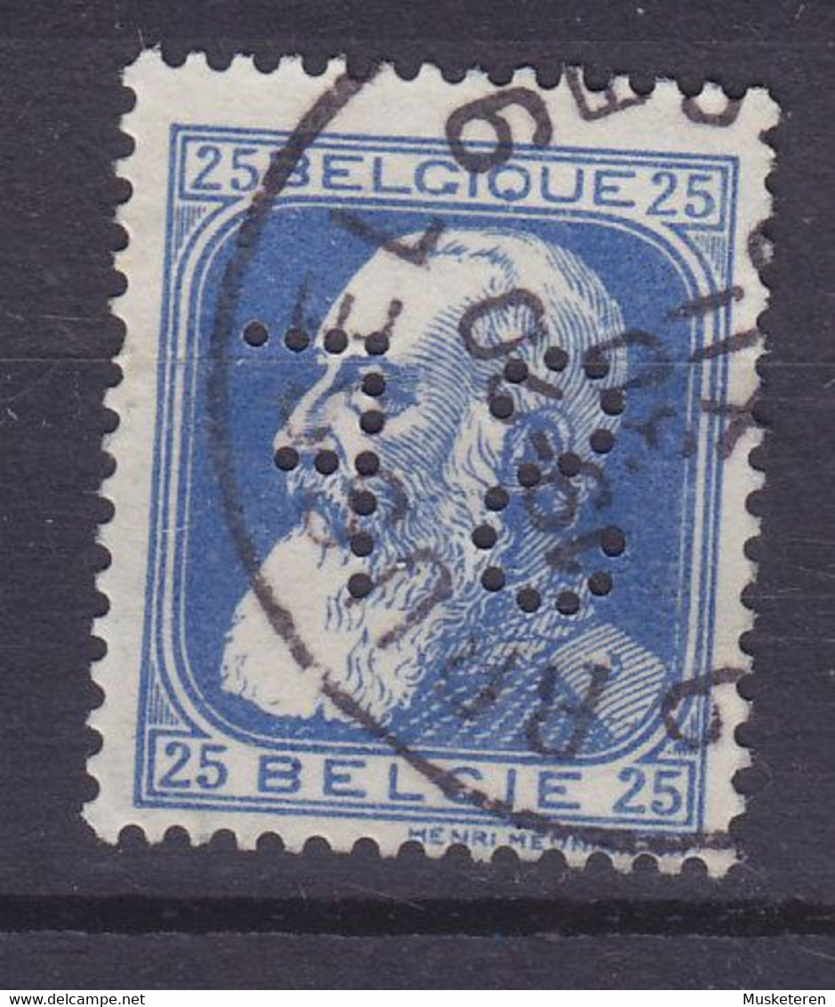 Belgium Perfin Perforé Lochung 'SF' Mi. 73, 25c. Leopold II. Stamp BRUSSEL Cancel (2 Scans) - 1909-34