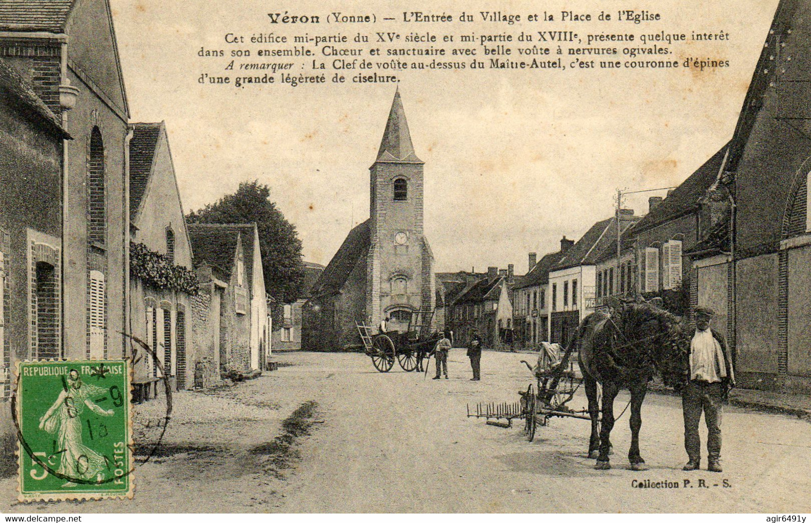 - VERON (89) -  La Place De L'Eglise  (bien Animée, Attelage Au 1er Plan)  -27646- - Veron