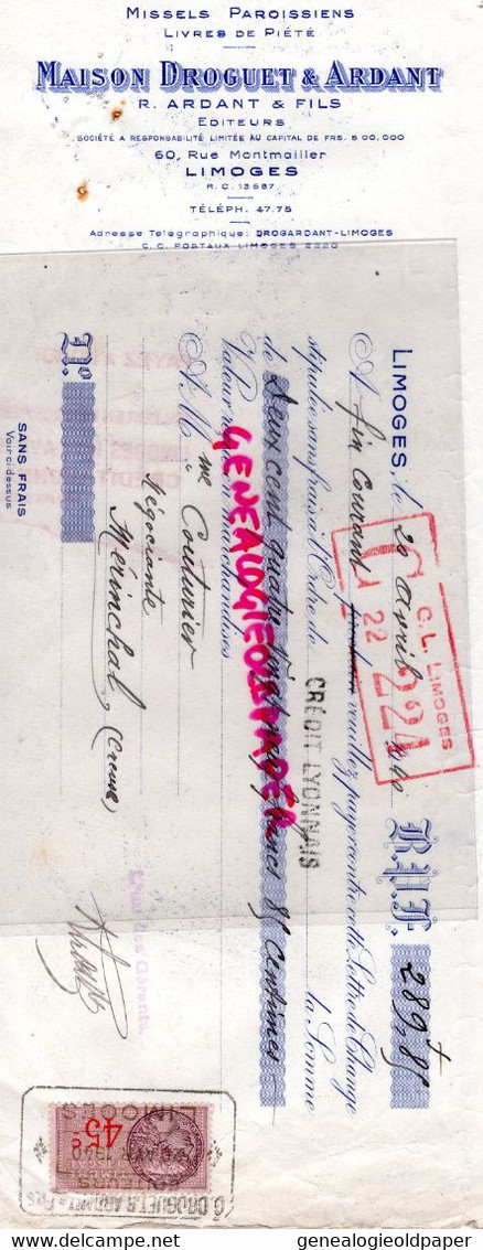 87- LIMOGES- RARE TRAITE MAISON DROGUET & ARDANT-IMPRIMERIE  MISSELS PAROISSIENS-LIVRES DE PIETE-60 RUE MONTMAILLER-1940 - Printing & Stationeries