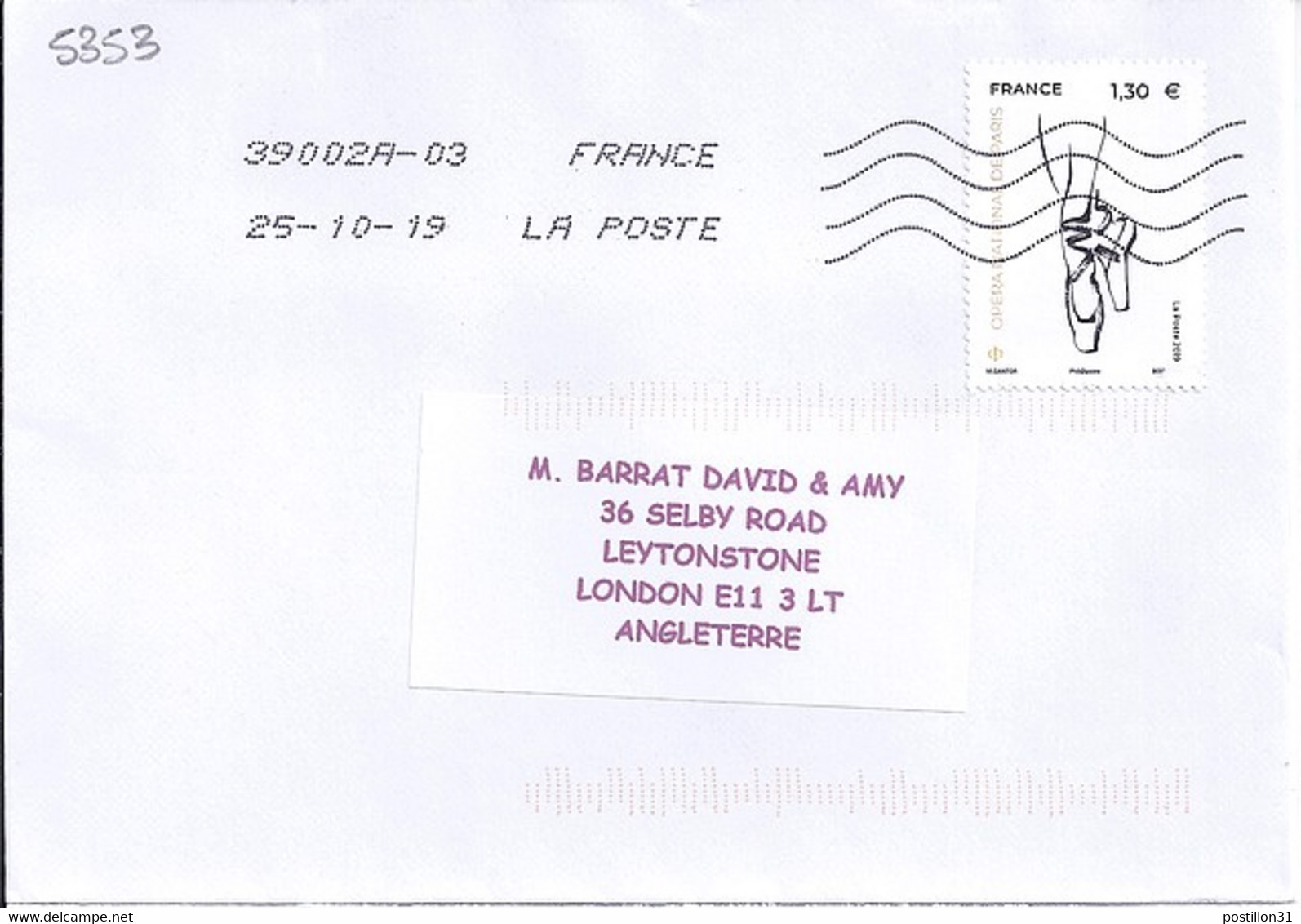 TP N° 5353 SUR LETTRE DU 25.10.19 POUR L'ANGLETERRE - 1961-....