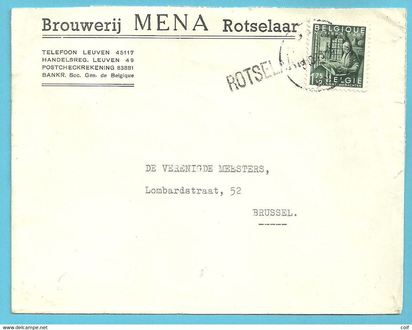 768 Op Brief BROUWERIJ MENA (Brasserie) Met Naamstempel (griffe D'origine) ROTSELAAR - 1948 Export