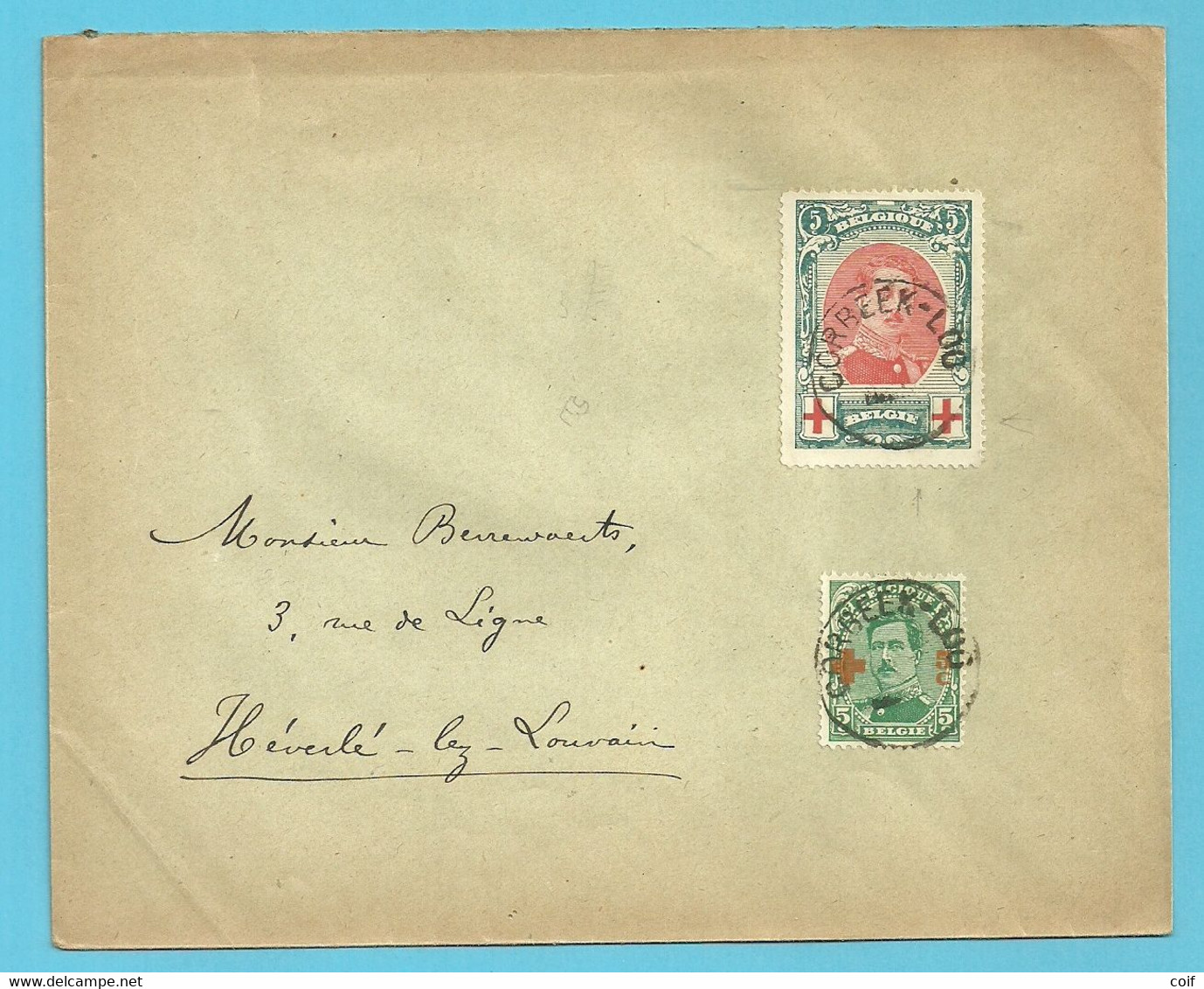 132+152 Op Brief Met Cirkelstempel Zonder Datummiden (muet)  CORBEEK-LOO - 1918 Croix-Rouge