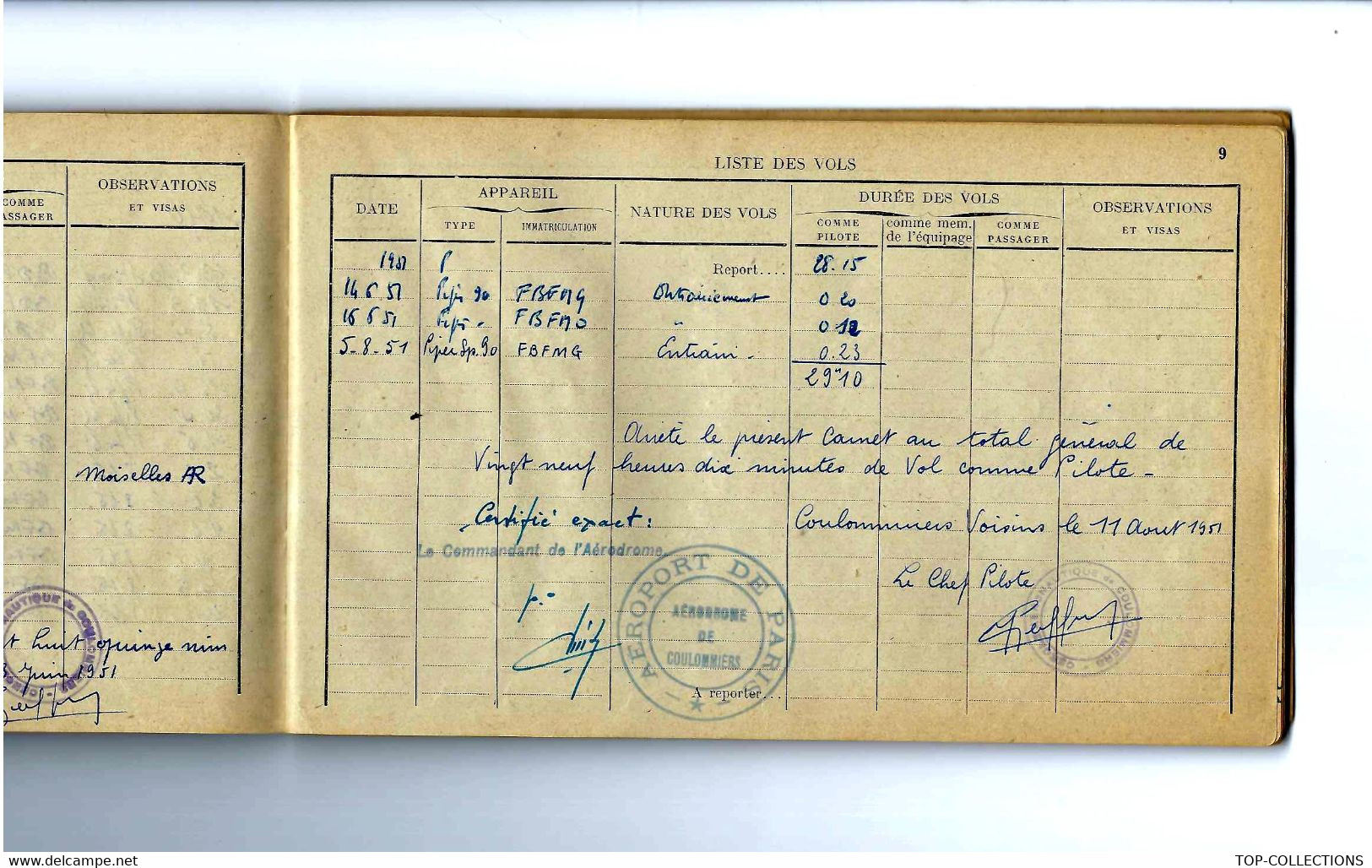 AVIATION CARNET DE VOL PILOTE AVION DE TOURISME  1955 -1960 NOMBREUSES SIGNATURES OFFICIELLES VOIR SCANS - Sammlungen