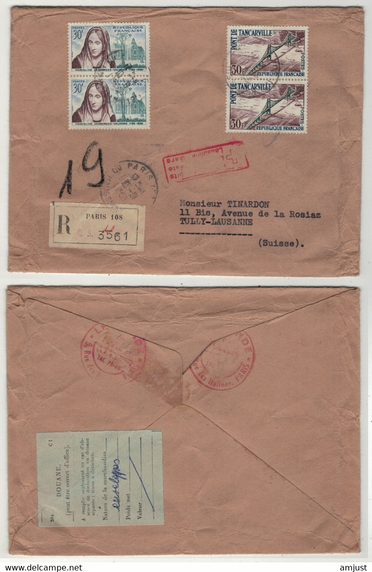 France // 1950-1959 // Lettre Recommandée Pour La Suisse 1958 - Lettres & Documents