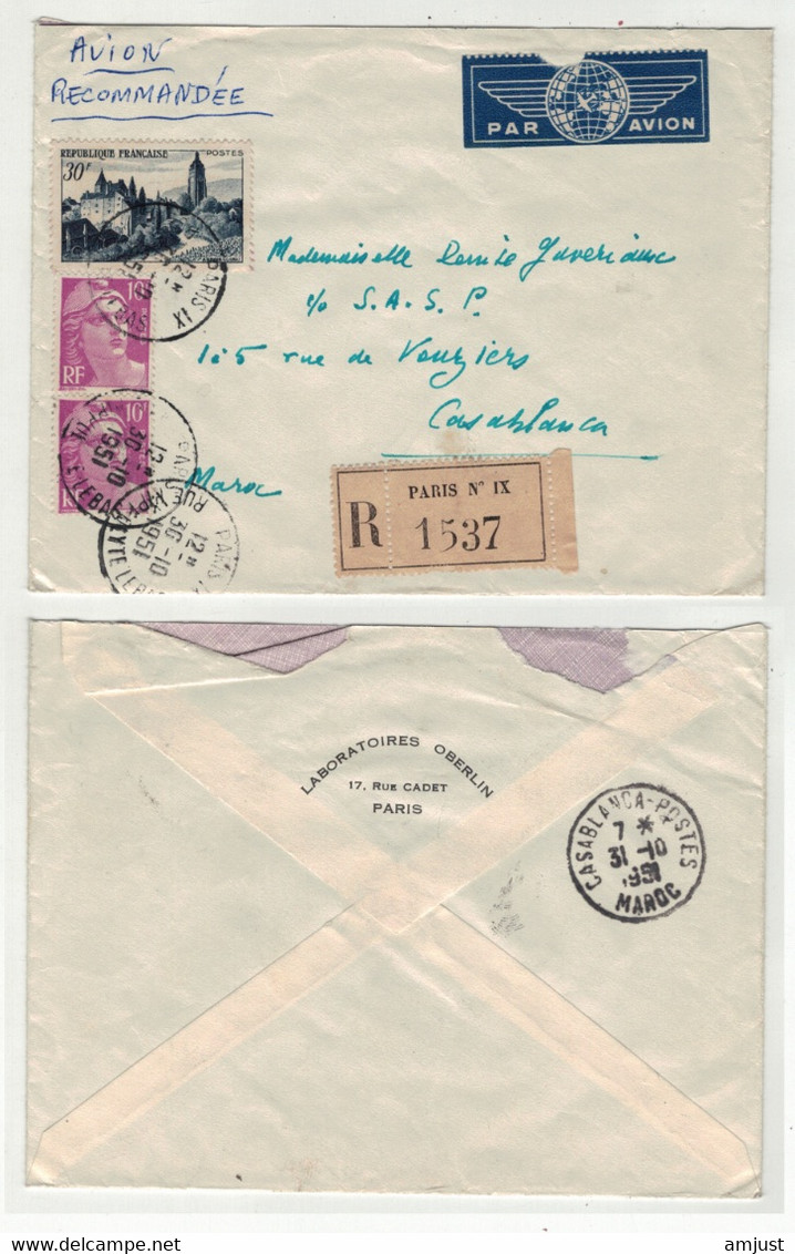 France // 1950-1959 // Lettre Recommandée Pour Casablanca 30.10.1951 - Storia Postale