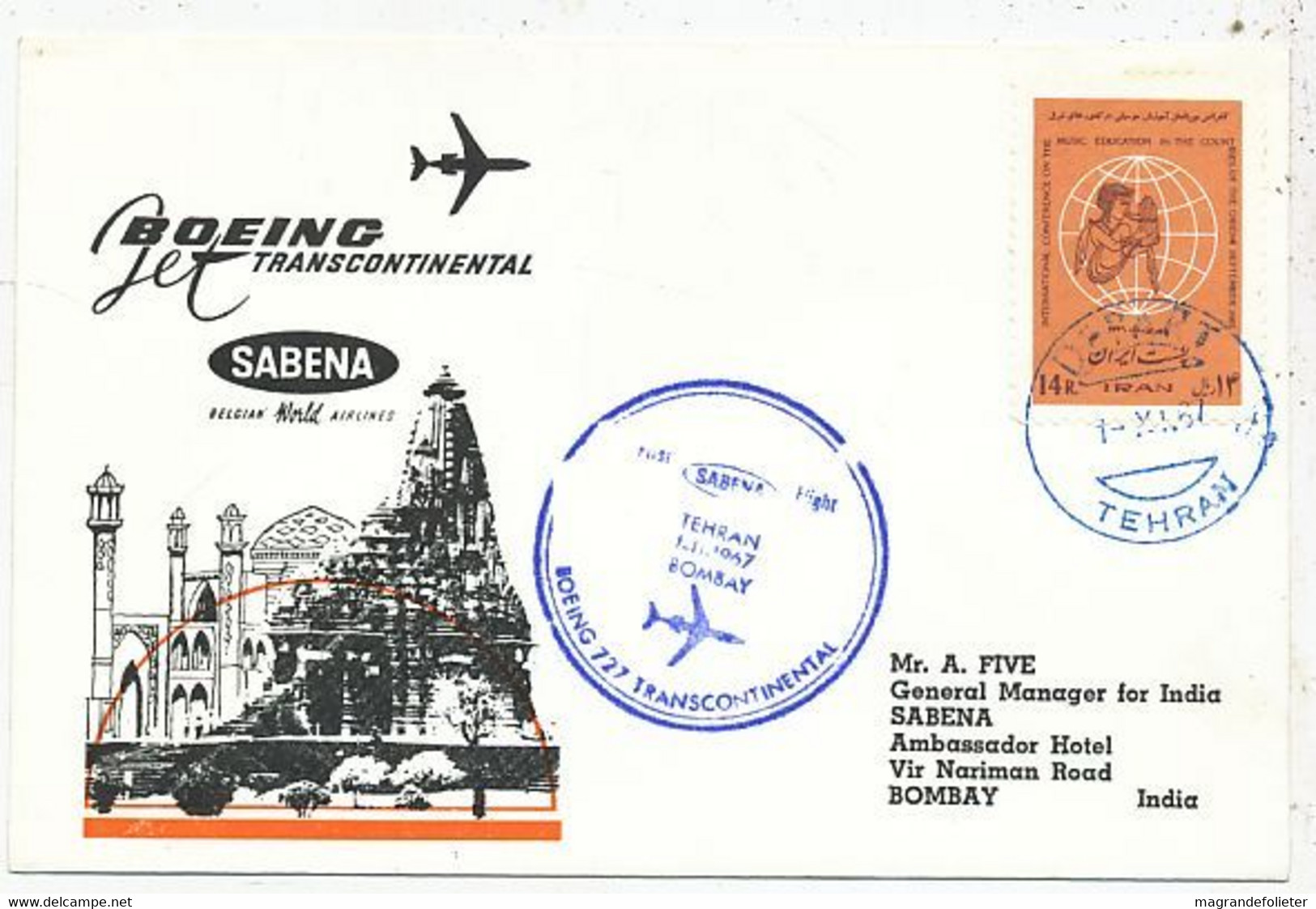 AVION AVIATION AIRWAYS SABENA FDC 1 Ere VOL LIAISON BOEING BOMBAY-BRUXELLES 1971 - Certificats De Vol