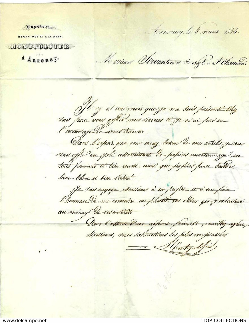 1854 EXCEPTIONNELLE ENTETE Et SIGNATURE " MONTGOLFIER" à Annonay Ardèche V.HISTORIQUE - Documents Historiques