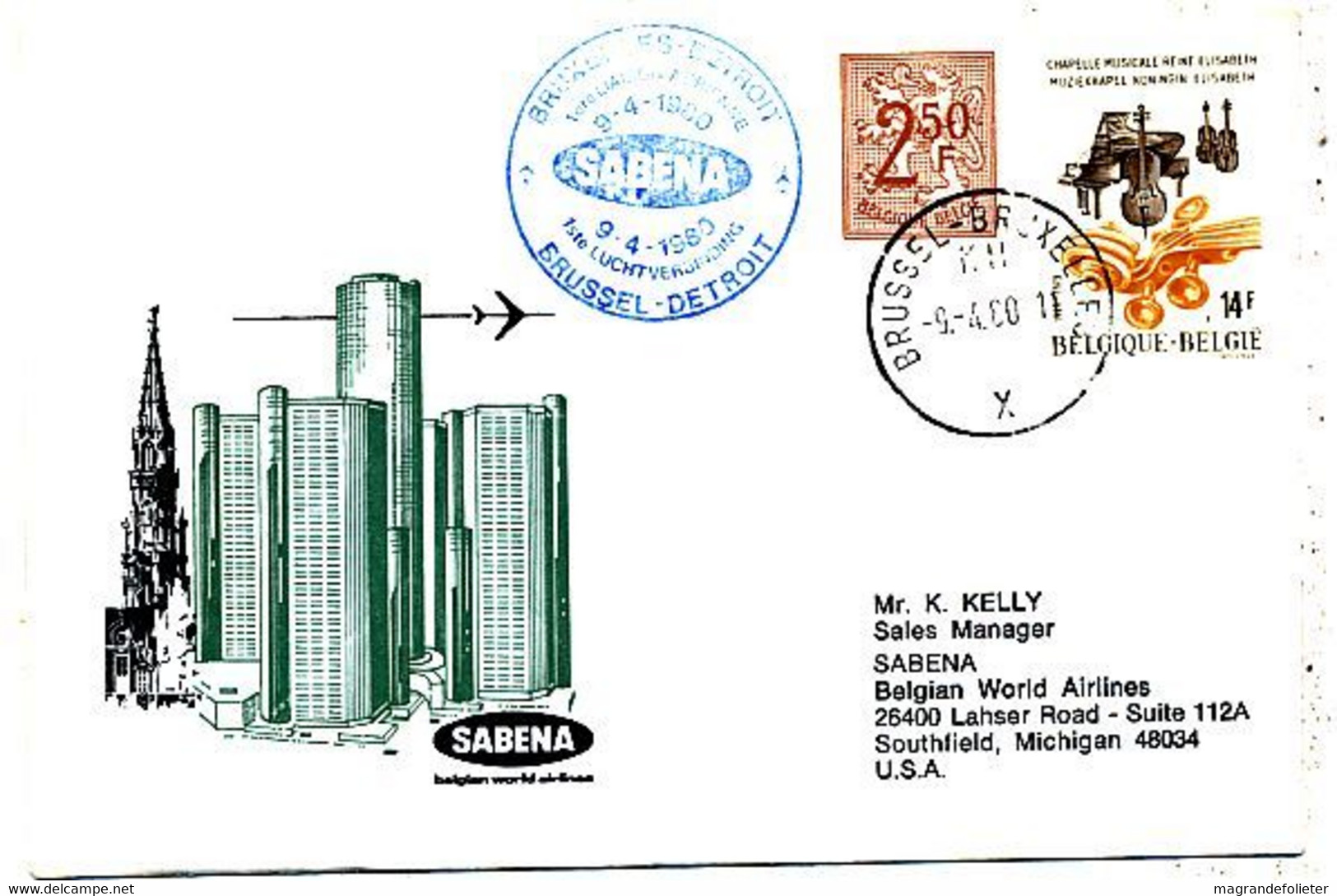 AVION AVIATION AIRWAYS SABENA FDC 1 Ere VOL BOEING  LIAISON  BRUXELLES-DETROIT 1980 - Zertifikate