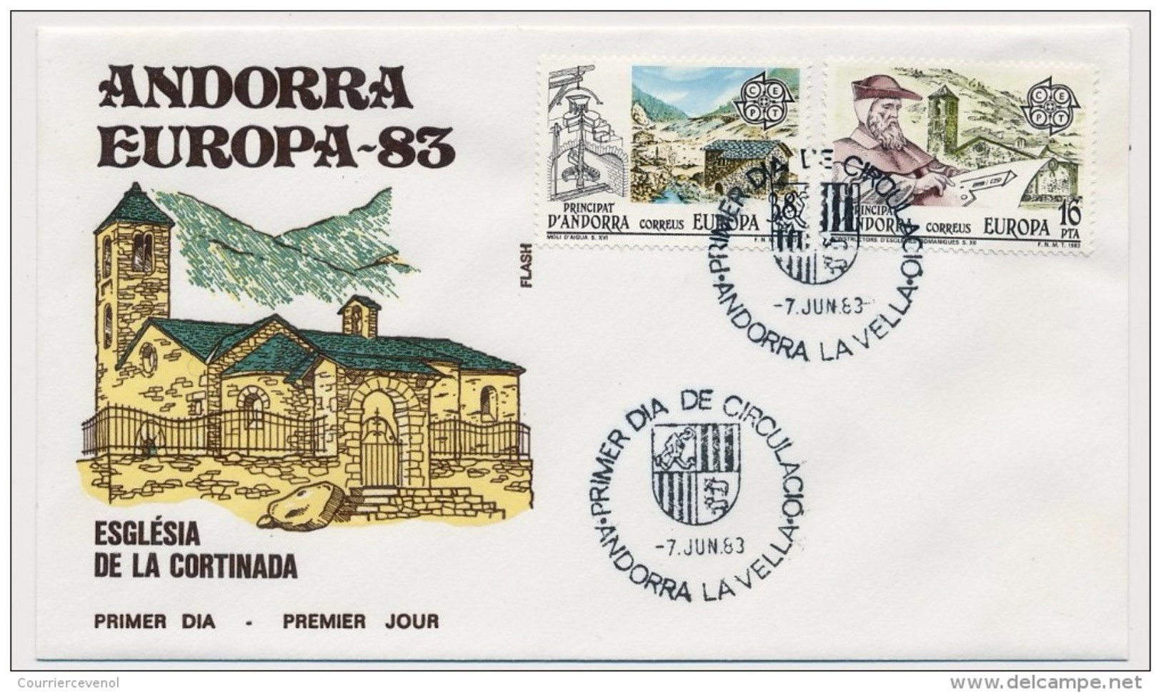 ANDORRE => Enveloppe FDC => "Europa 1983" - Andorre La Vieille - 7 Juin 1983 - Lettres & Documents