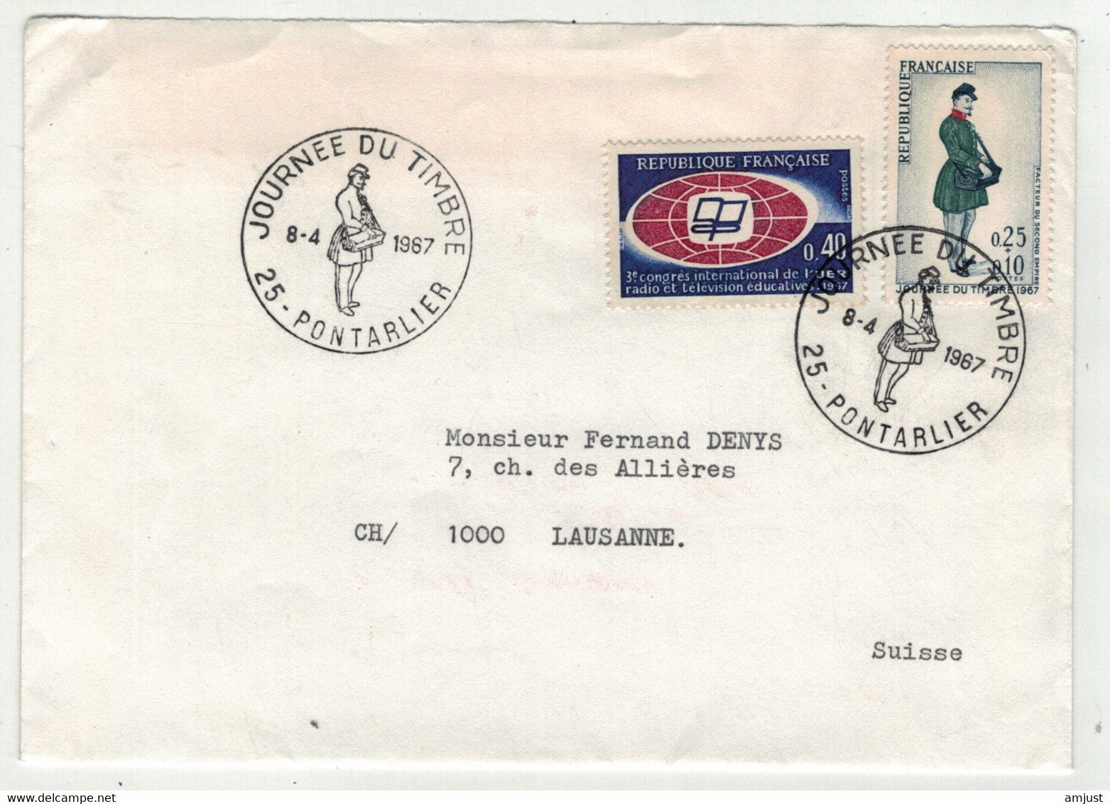 France // 1960-1969 // Lettre  Pour La Suisse Le 8.04.1967 (Journée Du Timbre) - Storia Postale