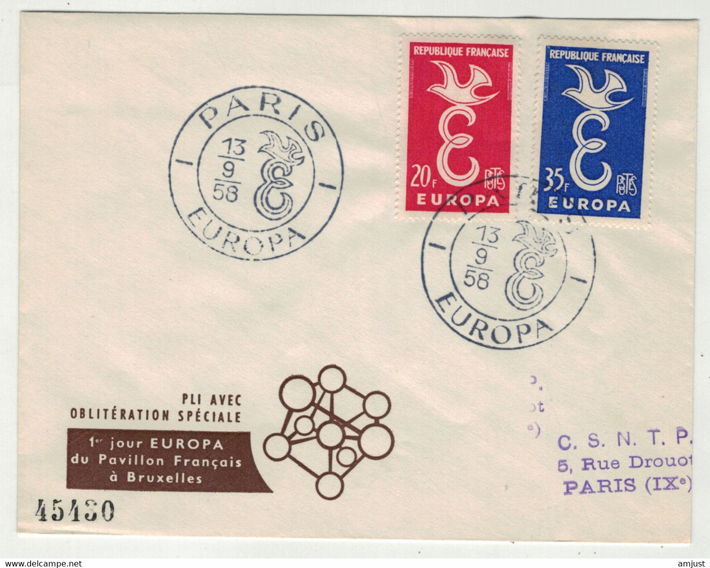 France // 1950-1959 // Lettre 1er Jour Europa 13.09.1958 - Storia Postale