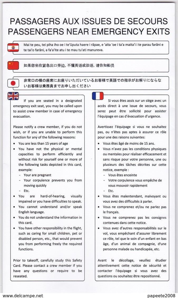 Air Tahiti / Consignes De Sécurité / Safety Card - Novembre 2017 - Safety Cards