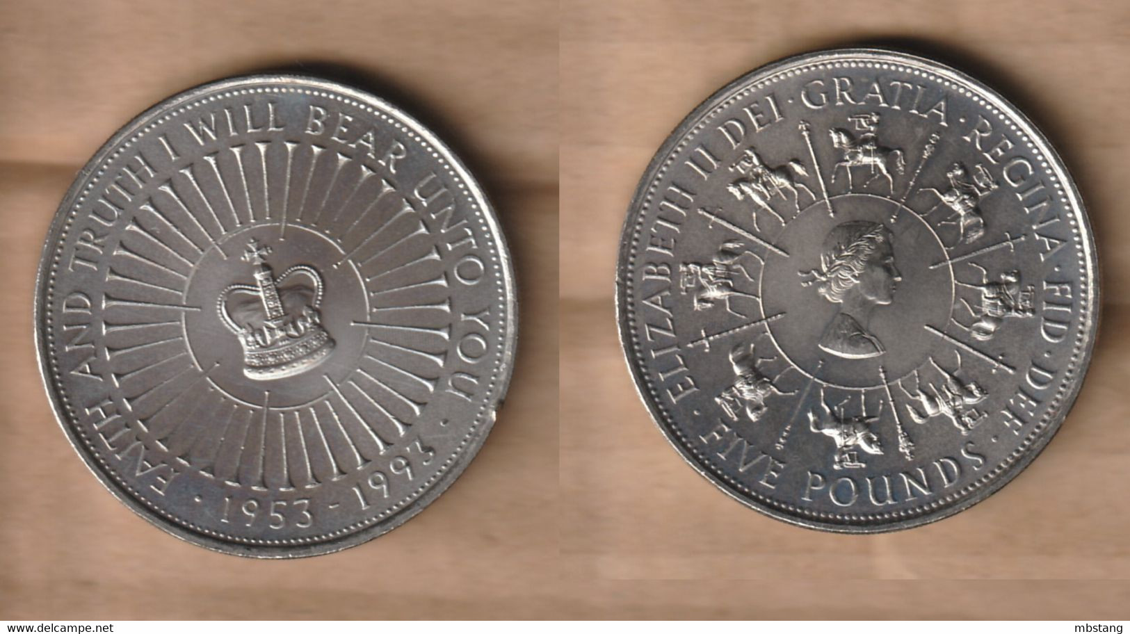 GRAN BRETAÑA  5 Pounds - (40th Coronation Jubilee) 1993  Copper-nickel  • 28.28 G • ⌀ 38.61 Mm KM# 965   OPN-22 - 5 Pounds