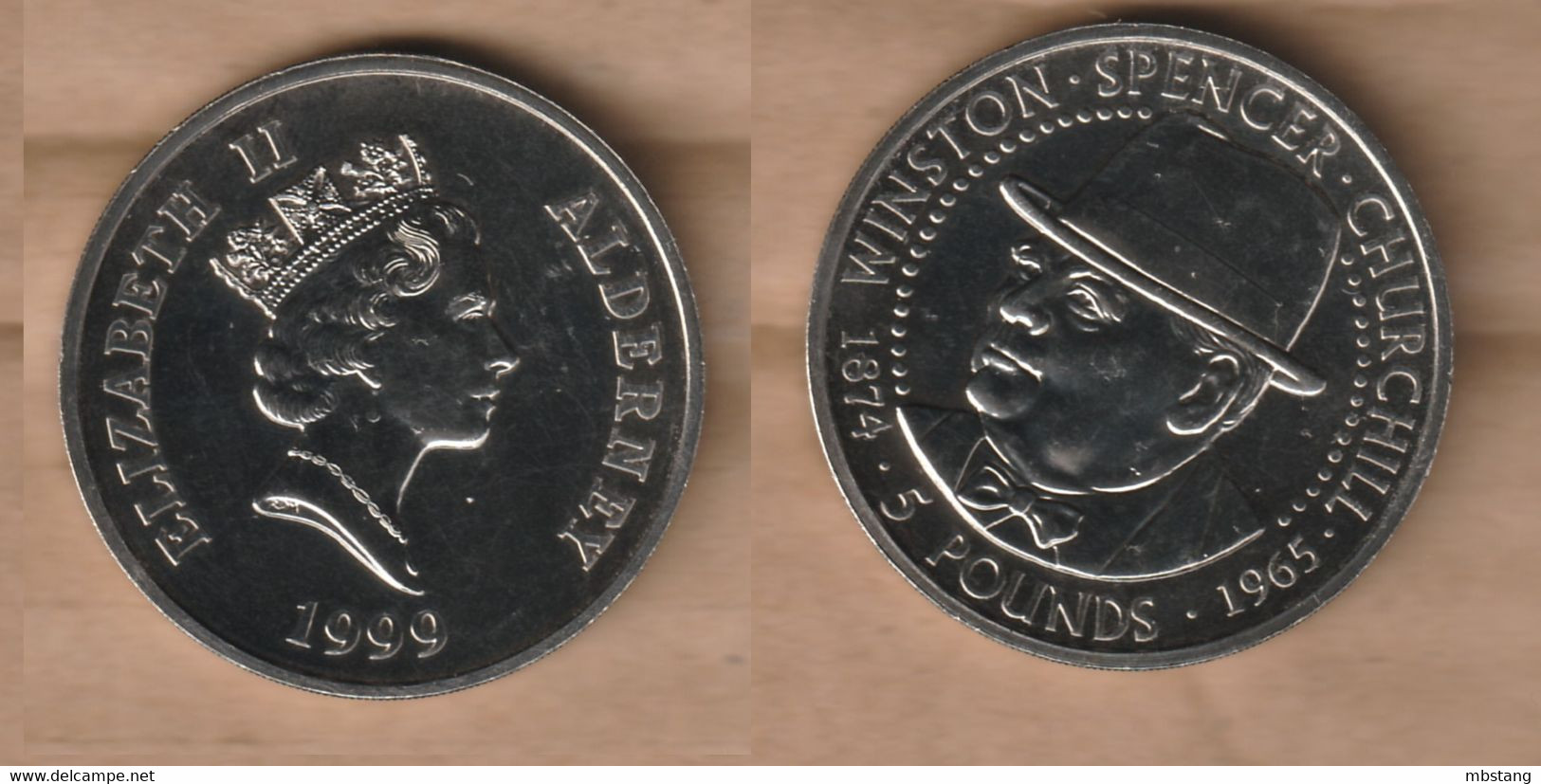 ALDERNEY  5 Pounds -  (Sir Winston Churchill) 1999   Copper-nickel • 28.28 G • ⌀ 38.61 Mm   KM# 42      OPN-22 - Channel Islands