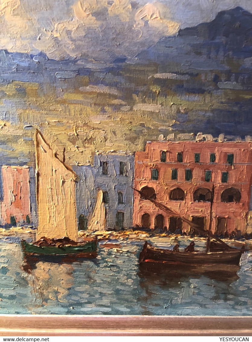 Guido Odierna (1913-1991) Rare Early 1937 CAPRI ISLAND & BOAT Impressionist Oil Painting  (art Italy Napoli Campania - Oils