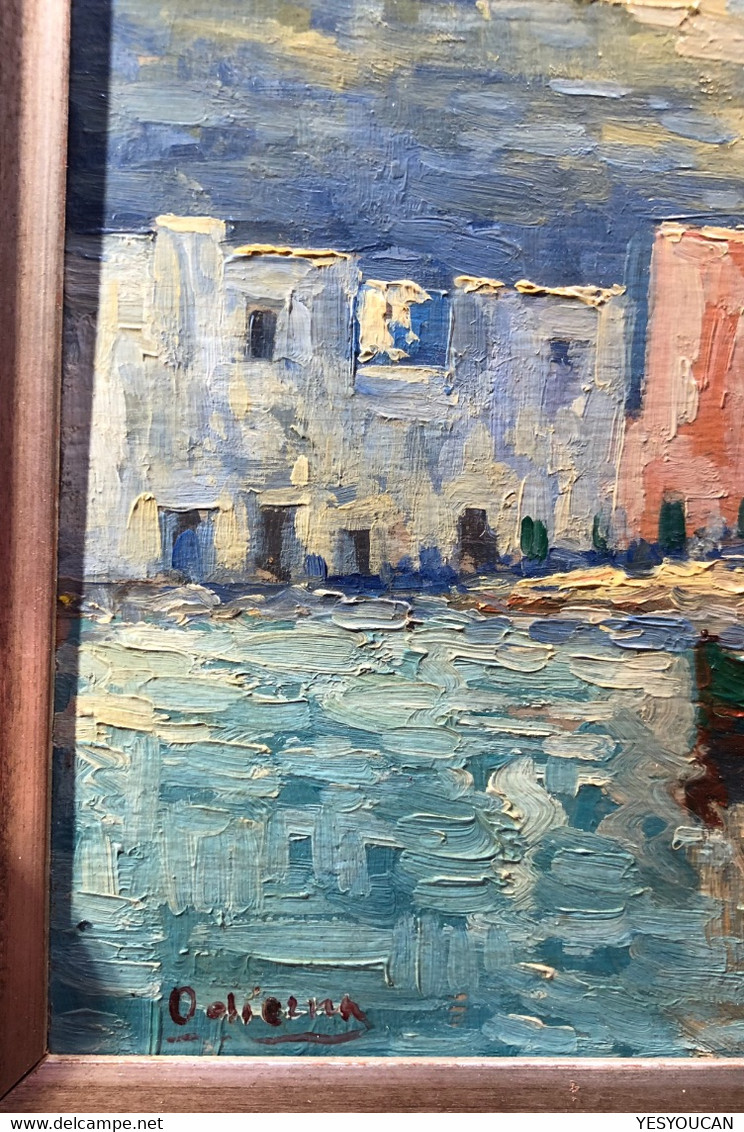 Guido Odierna (1913-1991) Rare Early 1937 CAPRI ISLAND & BOAT Impressionist Oil Painting  (art Italy Napoli Campania - Oils