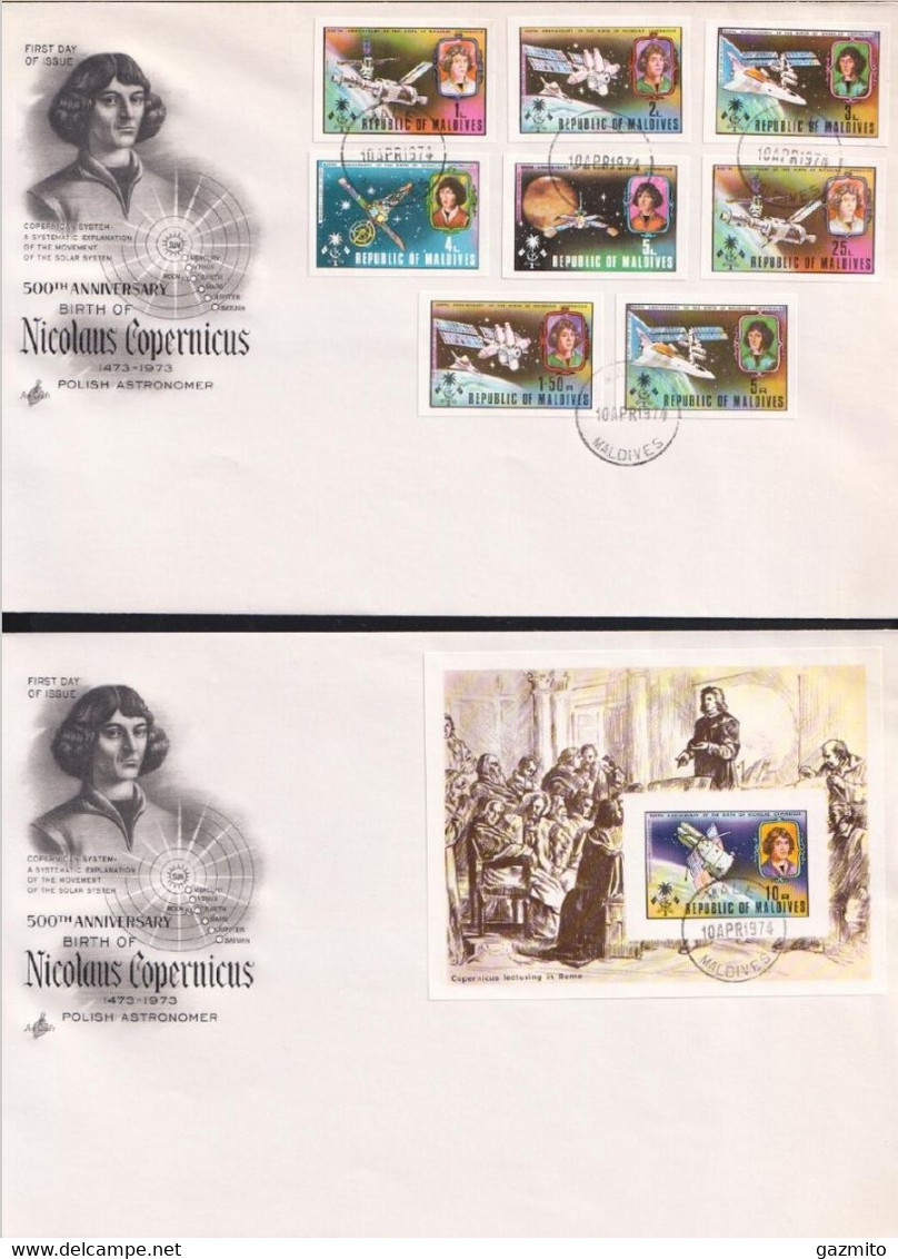 Maldives 1974, Space, Copernicus, 8val +BF IMPERFOR. In 2FDC - Asia