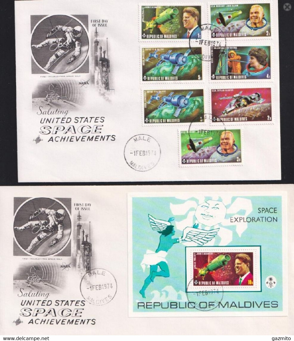 Maldives 1973, Space, Kennedy, 8val +BF In 2FDC - Azië