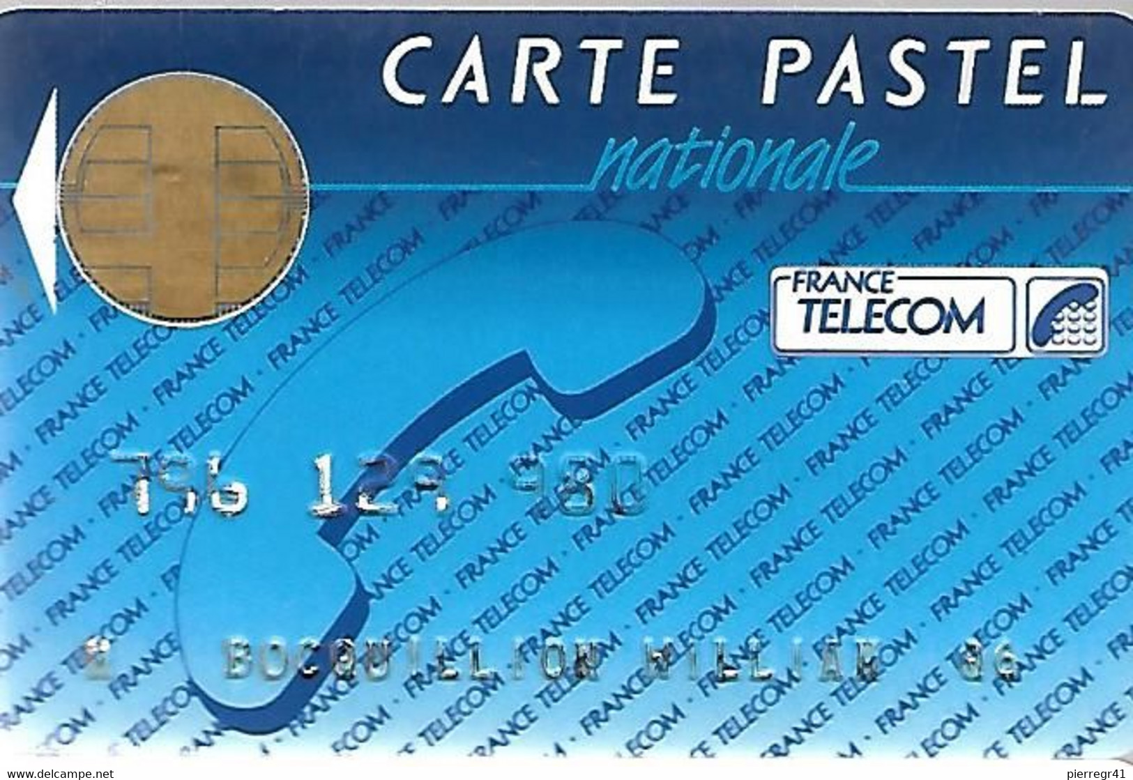 1-CARTE PUCE-BULL D-FRANCE TELECOM-PASTEL-NATIONALE- R°Bleu Outremer-TBE -  Cartes Pastel   