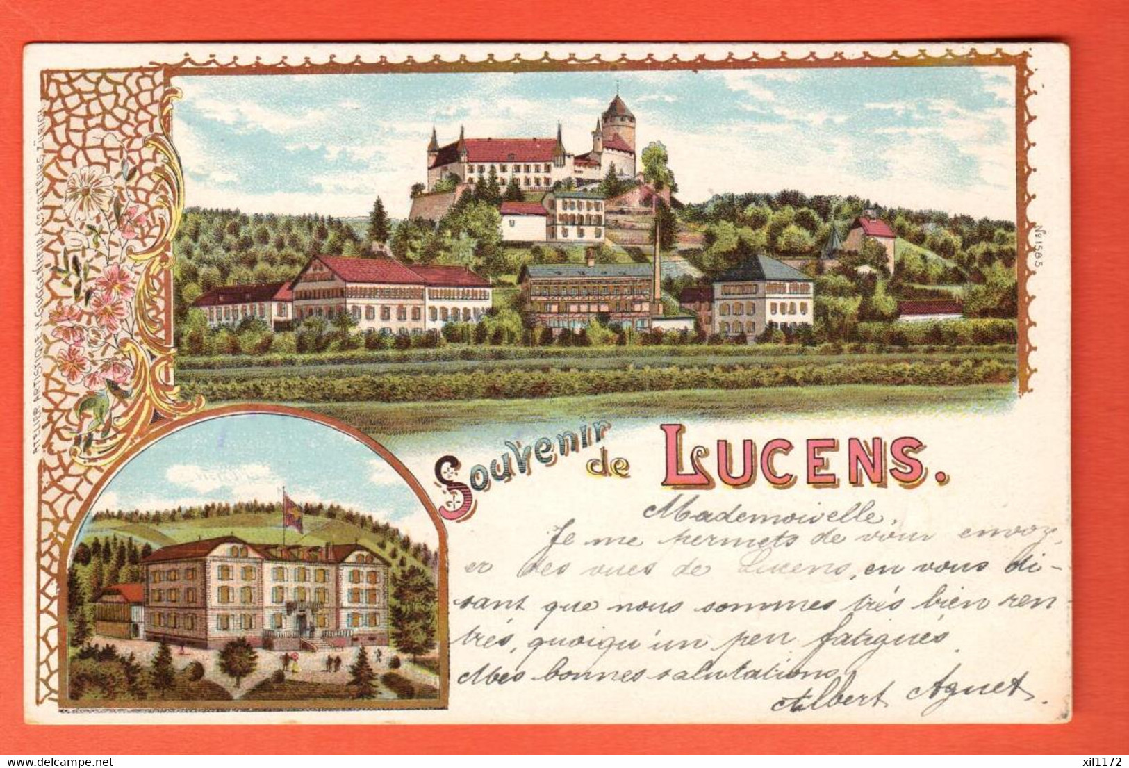 ZTW-02 RARE Souvenir De Lucens, Litho. Dos Simple, Circulé 1901 - Lucens