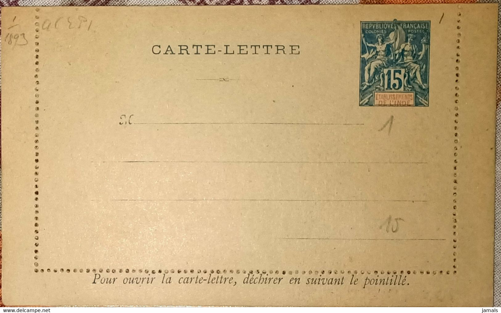 France Colony, French India Postal Stationary, Entier Postale, Letter Sheet Mint Inde Indien - Briefe U. Dokumente