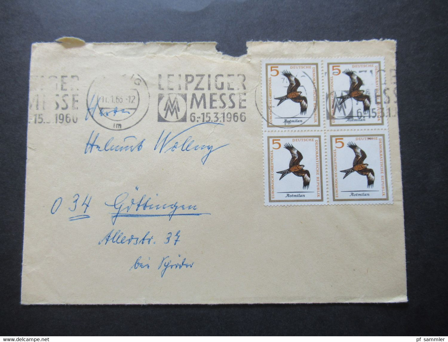 DDR 1965 Europäische Greifvögel Nr.1147 Rotmilan (4) Viererblock MeF Fernbrief Leipzig - Göttingen - Cartas & Documentos