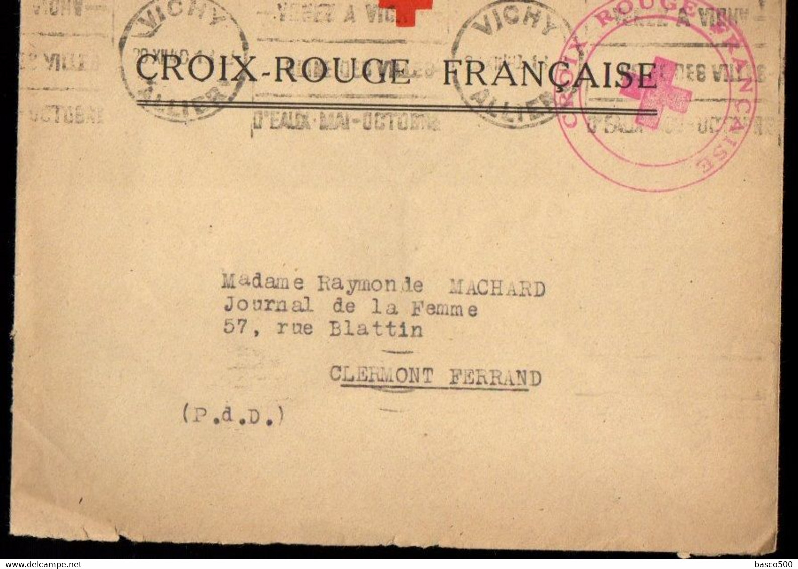 1940 VICHY - LsC Avec Entête "CROIX ROUGE - Rue De La Grande Grille - VICHY" + Cachet Rond "Croix Rouge" - Rode Kruis