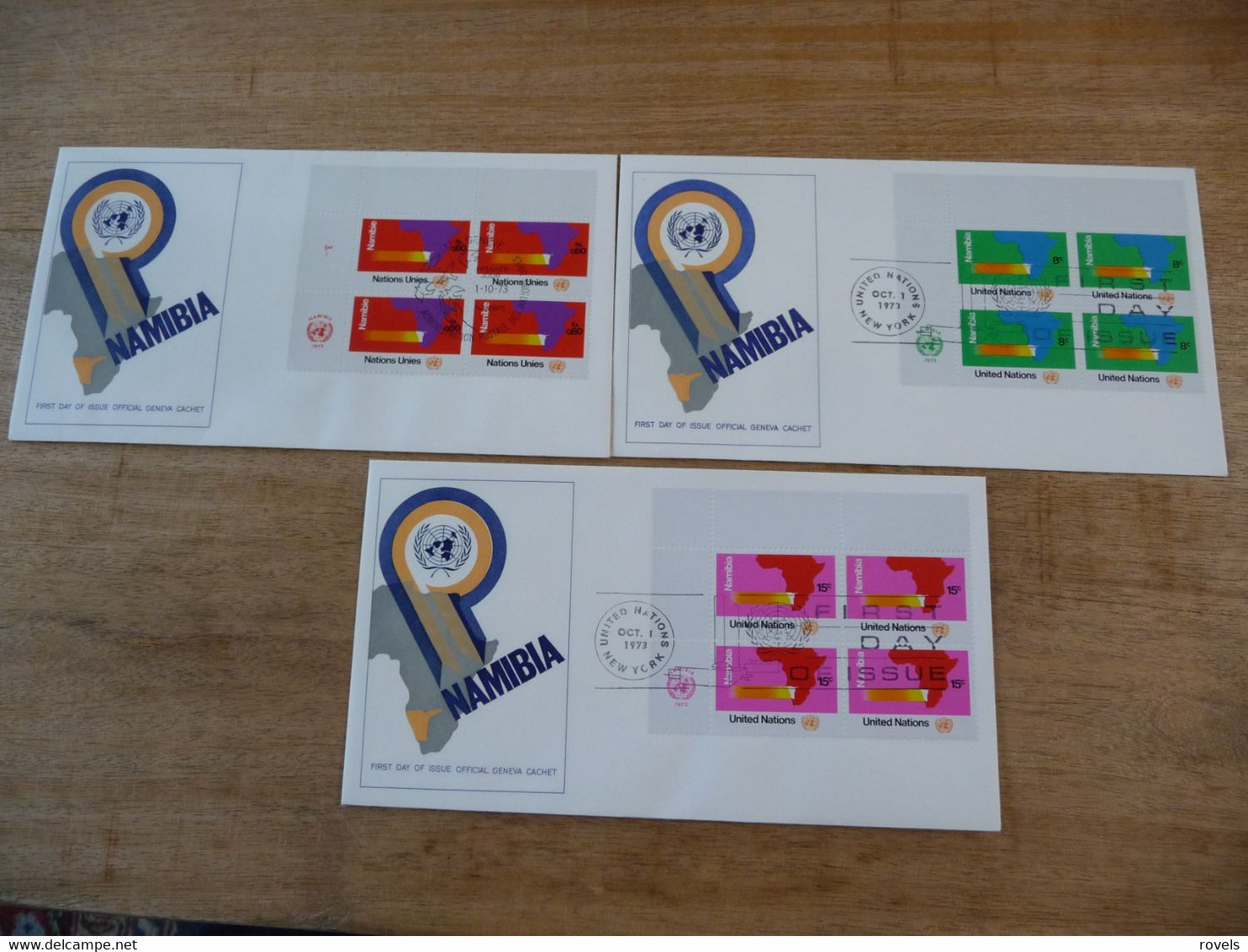 (6) UNITED NATIONS -ONU - NAZIONI UNITE - NATIONS UNIES * 4 FDC's 1973 * NAMIBIA 3 BLOCKS - Lettres & Documents