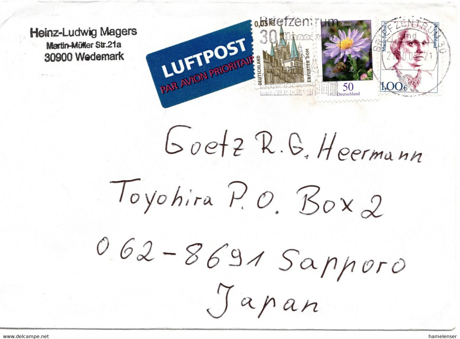 60954 - Bund - 2005 - €1,00 Juchacz MiF A LpBf BRIEFZENTRUM 30 - ... -> Japan - Storia Postale