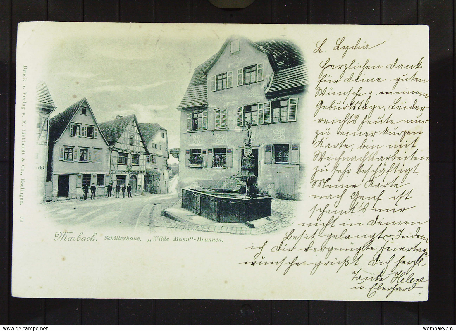 AK Von Marbach - Schillerhaus Und "Wilde Mann"-Brunnen Mit 10 Pfg WB Vom 8.12.1898 Von LUDWIGSBURG Nach Basel Knr: 46 WB - Marbach