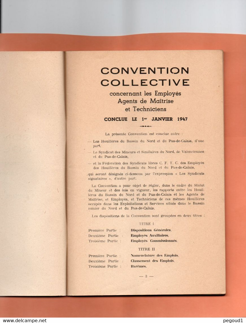 LIVRE. HOUILLERES NORD -P-d-C. CONVENTION COLLECTIVE De 1947  Achat Immédiat - Sociologia