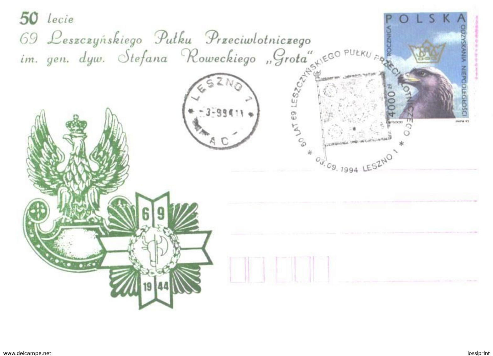 Poland:50 Years Leszczynskiego Pulku Special Cancellation 1994 - Cartas & Documentos