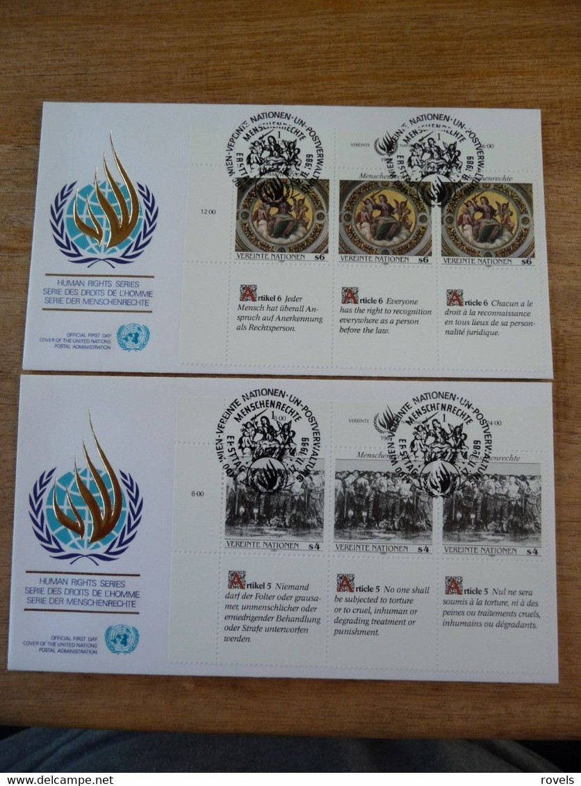 (6) UNITED NATIONS -ONU - NAZIONI UNITE - NATIONS UNIES * 2 FDC'S 1989  * HUMAN RIGHT. - Lettres & Documents